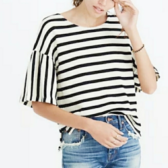 Anthropologie W5 Striped Nautical Top Bell Sleeves Size Small - Picture 1 of 8